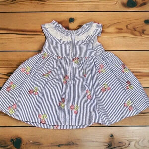EUC Bonnie Jean Baby Girls Ruffle Neck Seersucker Dress Size 0-3 Months